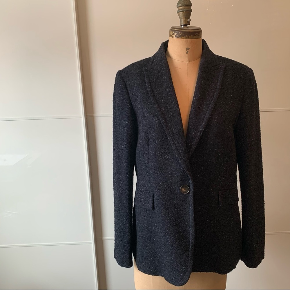 Massimo Dutti Black Textured Single-Button Blazer
